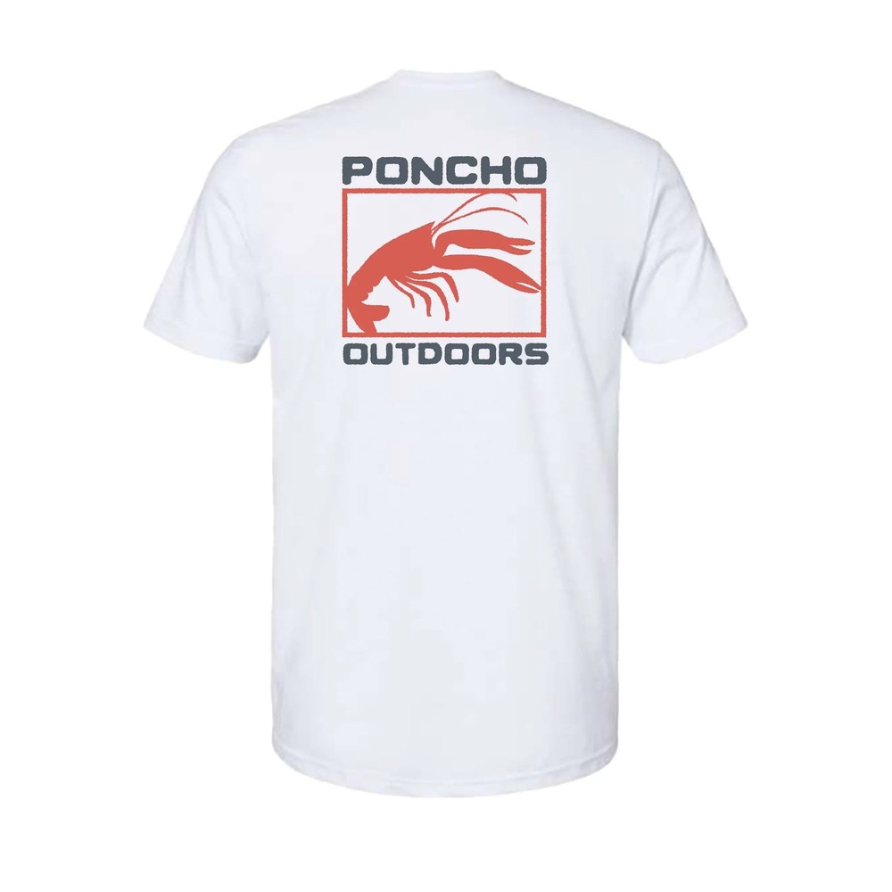 New Poncho Outdoors Men's Small White Crawfish Short Sleeve Graphic T-Shirt